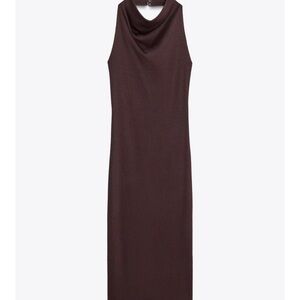 Zara Sleeveless Cowl Midi Dress in Dark Brown